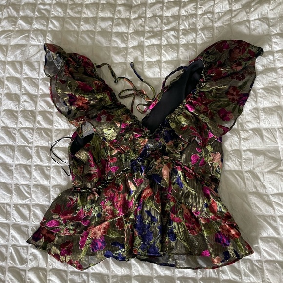 Parker Cara Velvet  Ruffle V-Neck Blouse - Picture 3 of 11